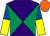 Purple and emerald green diabolo, royal blue and yellow halved sleeves, orange cap ()