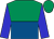 Emerald green and royal blue (halved horizontally), blue sleeves, emerald green cap (Bluehills Racing Limited)