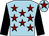 Light blue, maroon stars, black sleeves, light blue cap, maroon star (Kate Allisat & Chris Ames)