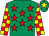 Emerald green, red stars, red and yellow check sleeves, emerald green cap, yellow star (Davies Smith Govier & Brown)