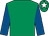 Emerald green, royal blue sleeves, emerald green cap, white star (Mr R Sinclair And Partners)