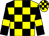 Yellow and black check, black sleeves, yellow armlets (Haras D'etreham And Cambridge Stud)